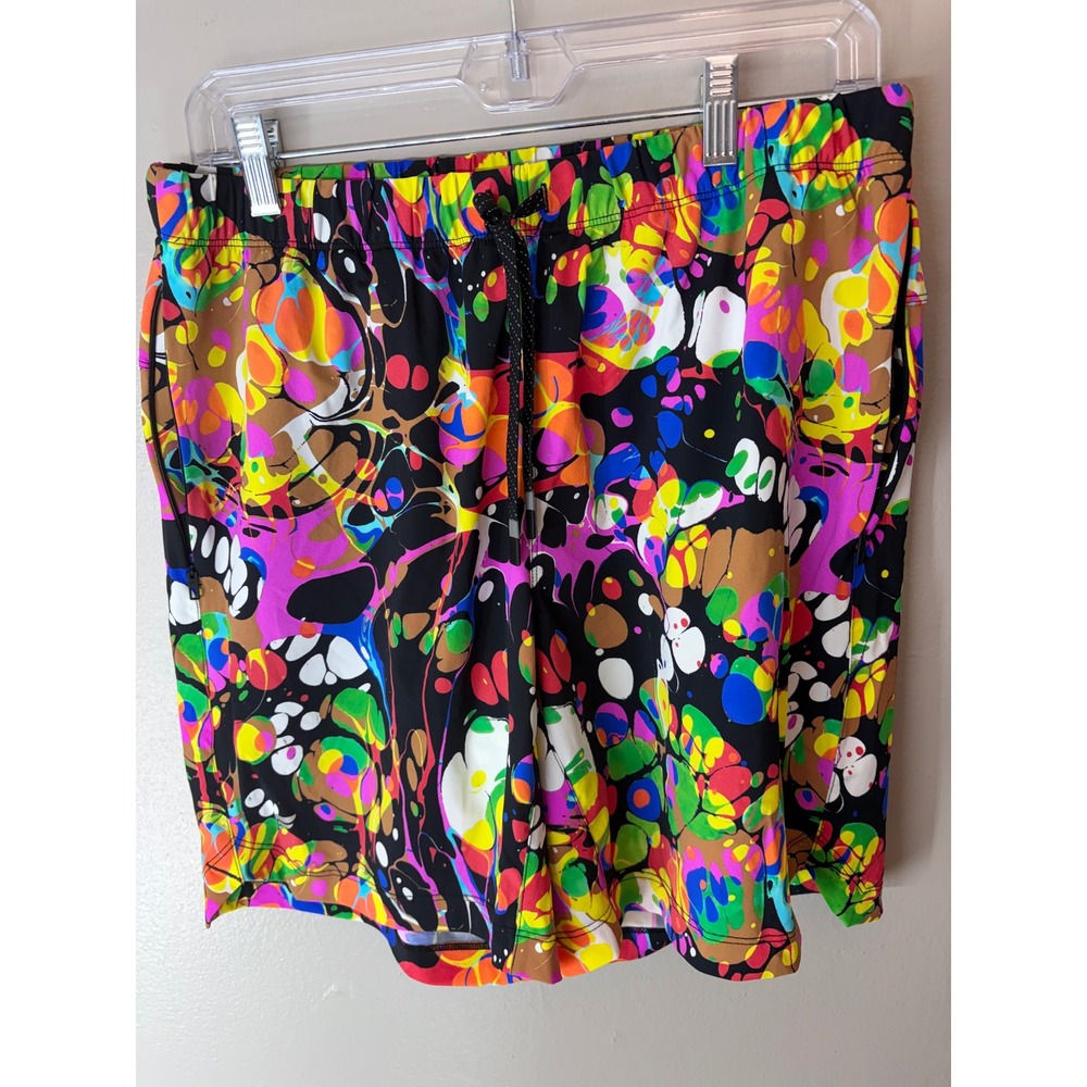 Fabletics Mens Multi Color Psychedelic Marble Print Athletic Gym Shorts